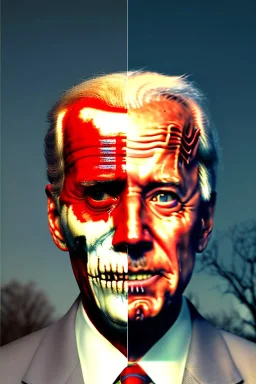 Ultra realistic image, joe biden zombie, zombie performance, suit, skull, blood, torn arm, night, walking twisted, waist up view, thriller style, dark ambient, highly detailed, White House background, concept art, unreal engine 5, god rays, ray tracing, RTX, focal lighting, ultra detail, volumetric lighting, 3d, finely drawn, high definition, high resolution.