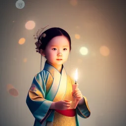 a cute litte human toddler wearing Hanfu, holding one large candle, BK complex detail, cinema, reality, detail, octane rendering, stoic cinematic 4k epic detailed photograph shot on kodak detailed bokeh cinematic hbo dark moody 8k, 85mm f/16 by leica