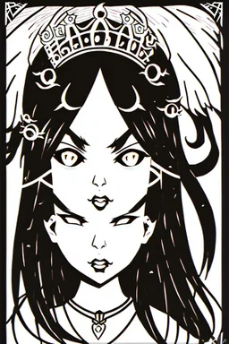 girl queen of demons, manga style, line arts illustration