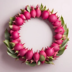 Round picture frame in the colors of dragon fruit on a light background to remove