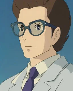 man in round glasses, wavy hair, slim, tie, two tone colours, detailed, realistic, handsome, square jaw, big brows, bird on the shoulder, spotlight