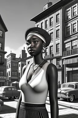 african city, noir character, black and white, 4k, realistic, 1930s style