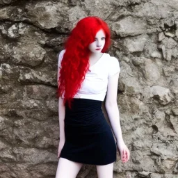 raluca granola, white male, pretty girl face, red haired, skinny, dress like gothic