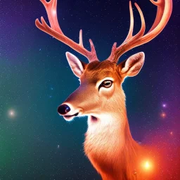 cerf, portrait, espace, galaxie, couleurs crépuscule