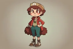 персонаж из вселенной Гравити Фолз, Персонаж женского пола, спортивного телосложения и низкого роста. Цвет кожи персонажа — капучино. Волосы персонажа покрашены в рыжий цвет, зачесаны назад. По текстуре волосы персонажа пушистые. У персонажа есть короткая челка. Глаза у него/нее зелено-карие. Персонаж носит одежду в стиле гаучо. Слово для вдохновения образа персонажа (тут вообще все) — ручей.