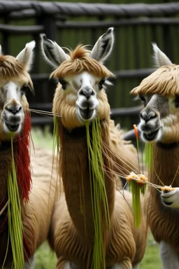 llamas eating spagetti