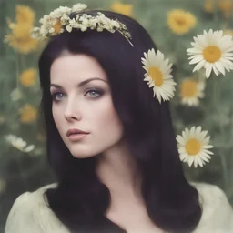 Young, Priscilla presley, 60s, black hair, beehive, daisies, autochrome