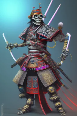 Neon skeleton samurai