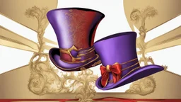 Purple and Red Tophat with a gold ribbon in the style of salvador dali