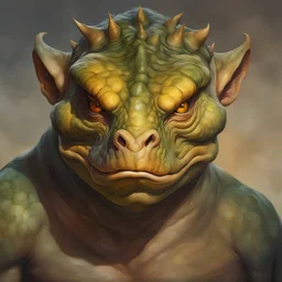 The Gorn, Facial Portrait, dark, multicolored watercolor stained wall in the background, oil painting in the art style of Boris Vallejo, 32k UHD, Hyper realistic, photorealistic, realistic, sharp, highly detailed, professional quality, beautiful, awesome, majestic, superb, trending on artstation