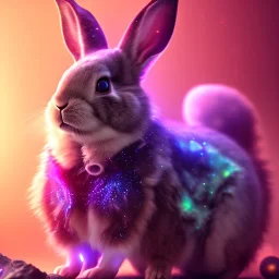 galaxies, spirals, space, nebulae, stars, smoke, iridescent, intricate detail, in the shape of a rabbit, fur wearing color diamonds, octane render, 8k, --q 2 --ar 2:3 --uplight