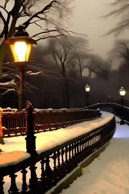 Central Park a Natale la sera con la neve. Ladro ruba un violìni