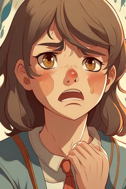 Create an illustration of a woman crying demanding justice, Ghibli version