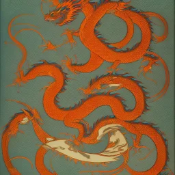 Ukiyo-e style art, dragon,