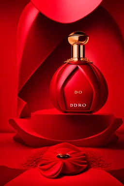 Dior perfume advertisement, red background, 3D photography