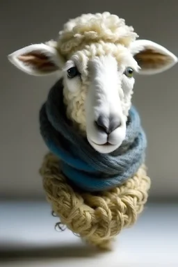 sheep head with a wool scarf
