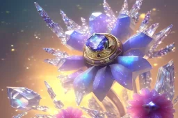 one big crystal subtle flower in a galactic ambiance with a very little soldier dragon, transparent petals, delicate colors, in the foreground, full of details, smooth, bright sunshine，soft light atmosphere, light effect，vaporwave colorful, concept art, smooth, extremely sharp detail, finely tuned detail, ultra high definition, 8 k, unreal engine 5, ultra sharp focus, fibonacci, golden ratio, golden mean, bosch