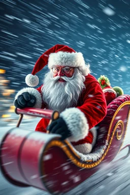 santa beast motion blur background in sleigh and snow storm