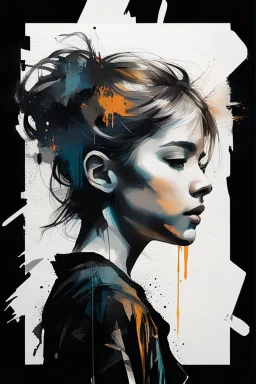 An ultra realistic poster for a young girl word sign as “street art ”, by Daniel Castan Carne Griffiths Andreas Lie Russ Mills Leonid Afremov, black background