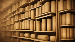 ancient scrolls on shelves