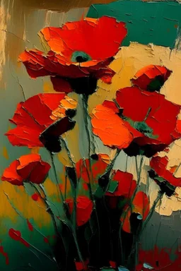 Poppies in the style of frank Auerbach
