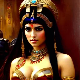 portrait beautiful face Cleopatra ,busty,ancient metal armor balanciaga fashion clothe painting by gaston bussiere, greg rutkowski, yoji shinkawa, yoshitaka amano, tsutomu nihei, donato giancola, tim hildebrandt, oil on canvas, cinematic composition, extreme detail,fit full head inside picture