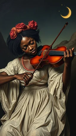 Hieronymus Bosch style , s black woman playing the violin