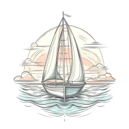 A sailboat on the water, nautical, serene, soft pastel lighting, T-shirt design graphic, vector, contour, white background