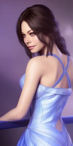 portrait busty and face, kristin kreuk, wearing blue dress, brian froud, howard lyon, greg rutowski