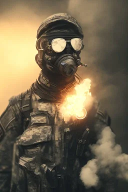 All Black American soldier, wearing high tech mask, white smoke, dark, rage, sorrow, high definition, ultra 8 k, volumetric lighting, blue fire, fog