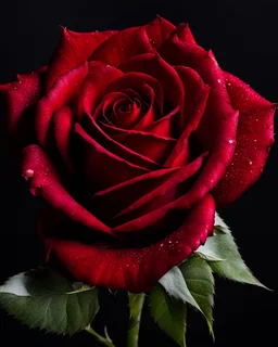 Deep red rose, black background