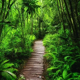 escena de un sendero en la mitad de una jungla