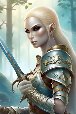 pretty woman, warrior, elf, blonde, fantasy, Skyrim, sword