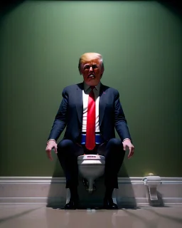 donald trump sitting defecating in a toilet, Wes Anderson style, realistic photo, concept art, smooth, unreal engine 5, god lights, ray tracing, RTX, lumen lighting, ultra detail, volumetric lighting, 3d.