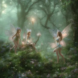 subtle and luminous fairies in magical environnement