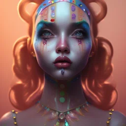 clown girl,beautiful real skin, symmetrical, curl hair, soft lighting, ultra detailed face, concept art, digital painting, looking into camera, octane render, art by artstation