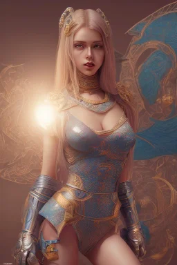 isometric clean art of super beautiful voluptuous lady, soft lighting, shin hanga high definition, blender 3d, beautiful, long hair, bismuth filigree blonde hair, skin-tight shiny orange and teal leather cropped top and waist-length miniskirt