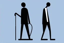 modern illustration of a blind man,black background , holding cane