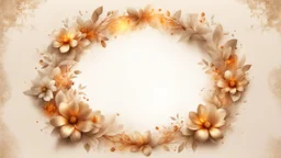 Hyper Realistic Beige small-multicolor-Floral-Circular-Frame With Glowing Golden Embers On Off-White Grunge Background.