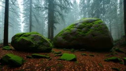 Large boulder in a clearing in the forest