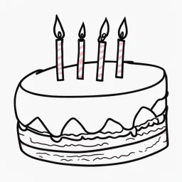 birthday cake, line drawing, cake with pink frosting