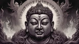 Evil Buddha || horror, arcane, expansive, by DZO Olivier, by Godmachine, by Dave Kendall