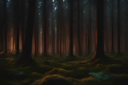 A dark forest at night, photograph