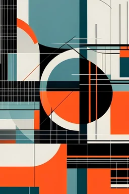 Create a poster inspired by Bauhaus design that includes: Geometric shapes with flat lines and colors. at least three different sketches