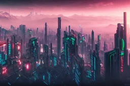 Cyberpunk city, mountains, hyperdetailed, 4k