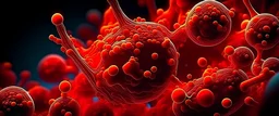 Red blood cells under microscope, scientific illustration. Generative AI