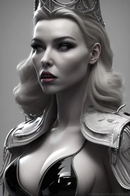 Hannah Waddingham as evil queen in black leather, busty, cleavage, dominatrix, curvy, angry, stern look. unreal 5, octane render, cinema4d, dynamic lighting, dramatic lighting, 4k, redshift render, highly detailed, hyper realistic,anthropomorphic black wolf long