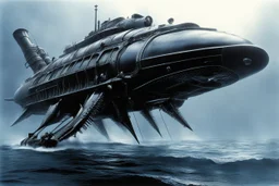 [high res photo by H.R. Giger for the Weyland-Yutani megacorp (1967)] Ultimate design for the heavily armed SCUBA scout with six fins, in the vein of a submarine high impact vehicle for a quick action or some such. at the bottom of the deep ocean