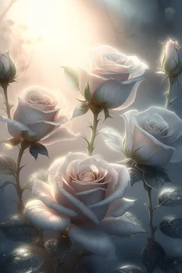 magic rose flowers,delicate petals,natural light ,sunlight,dew,fine ink drawing,landscape,fog,lots of details,realistic,high quality,3d, work of art,hyperdetalization,professionally,filigree,hazy haze,hyperrealism,transparent,delicate pastel tones,back lighting,contrast,fantastic,unreal,translucent,glowing,clear lines,horror,epic,fabulous,fabulous landscape