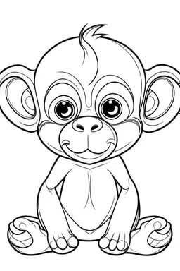 coloring page for kids, monkey , cartoon style, thick outline, low details, no shading, no color